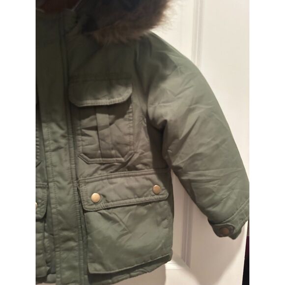 Carter's Army Green Puffer Unisex Parka Jacket w/ Faux Fur Size S/4 - Picture 6 of 12